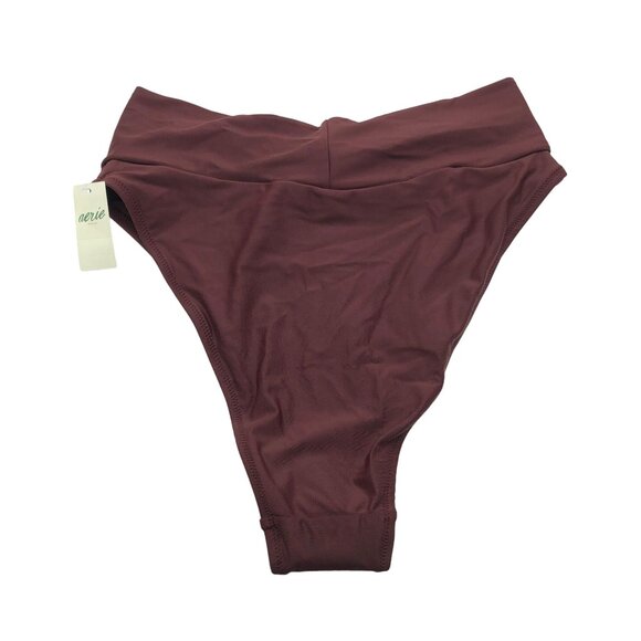 Aerie Womens High Cut Cheeky Bikini Swim Bottom Maroon Burgundy Size M - Picture 2 of 5